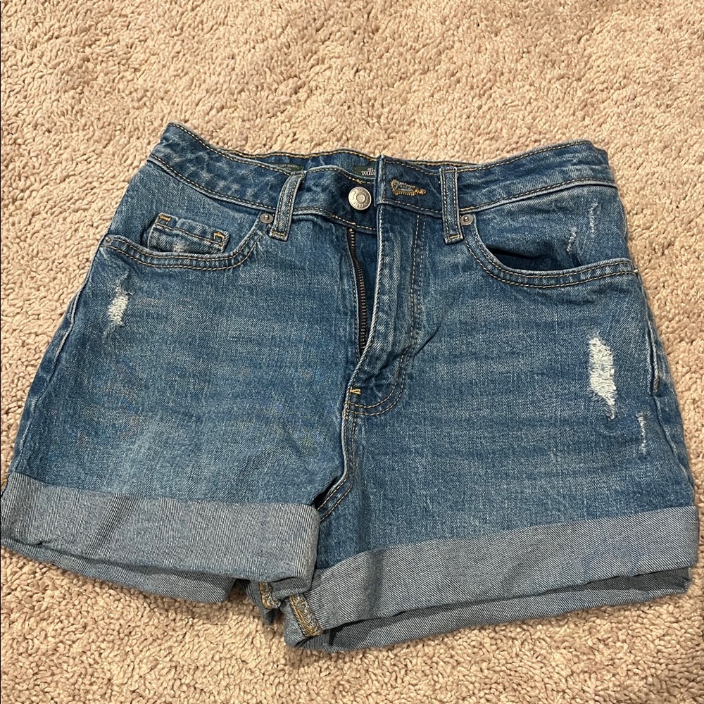 wild fable Distressed Blue Denim Roll-Cuff Shorts